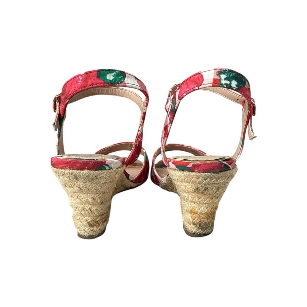 Betsey Johnson Athena Red Multi Rose Gingham Wedge Sandals Size 7.5 Women - Picture 5 of 7